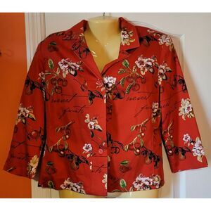 Nancy Bolen City‎ Girl | Red Cherry Print Beaded Blazer Jacket | Size 4